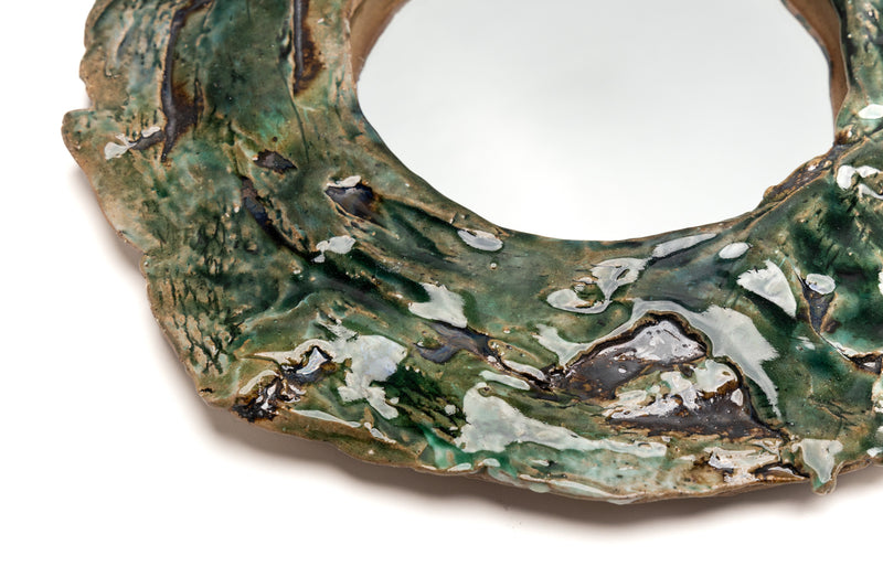 Small Green Hand-Made Ceramic Mirror - HRQNWZ