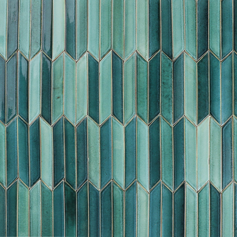 Handmade Rectangular Arrow tile Aqua green glaze HUDABX