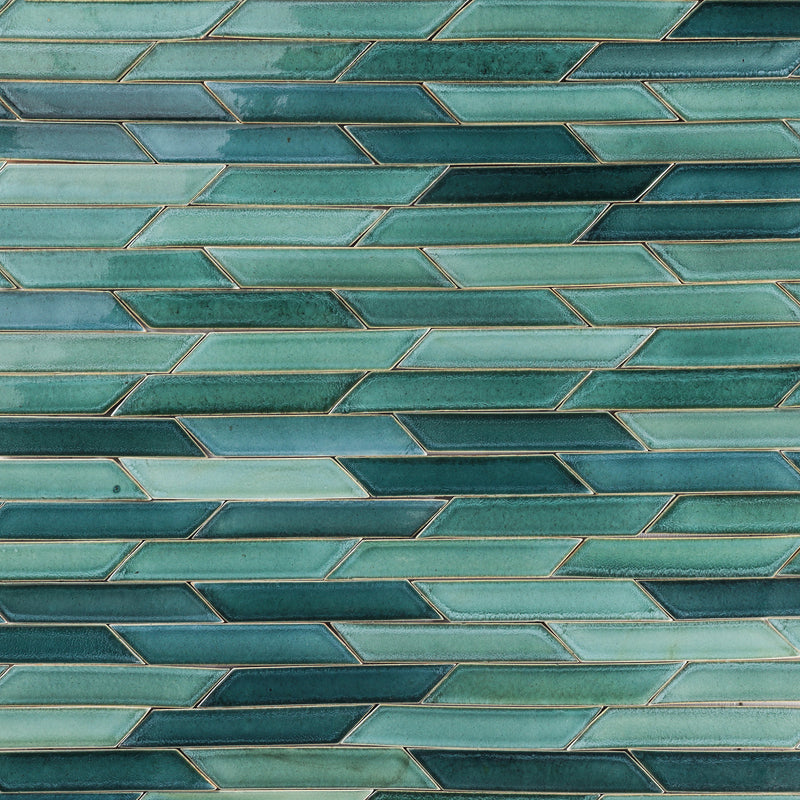 Handmade Rectangular Arrow tile Aqua green glaze HUDABX