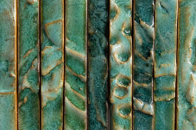 Hand-Made Slender Green Textured Ceramics Wall Tiles - IAMKEJ