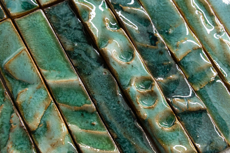 Hand-Made Slender Green Textured Ceramics Wall Tiles - IAMKEJ