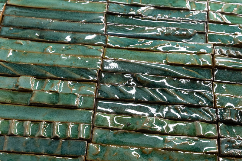 Hand-Made Slender Green Textured Ceramics Wall Tiles - IAMKEJ