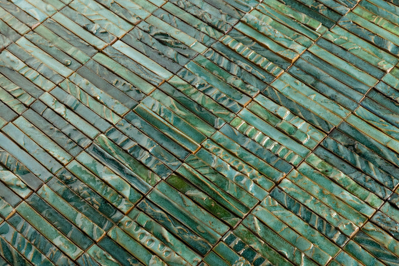 Hand-Made Slender Green Textured Ceramics Wall Tiles - IAMKEJ