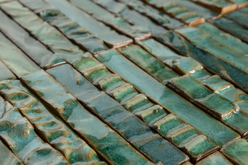 Hand-Made Slender Green Textured Ceramics Wall Tiles - IAMKEJ