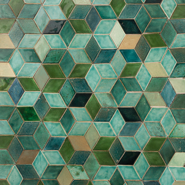 Blend of Green and White Marbled Diamond Tiles AMWNVN 6C