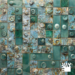 Abstract Art Hand-Sculpted Green & Aqua 3D Tiles QNSPXY-WS