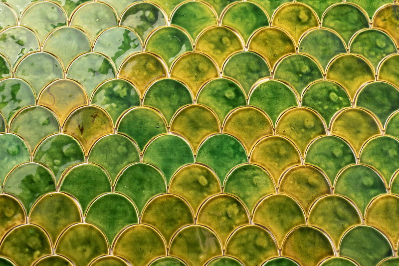 Hand-Pressed Leaf-Shaped Green Tiles J29TJM