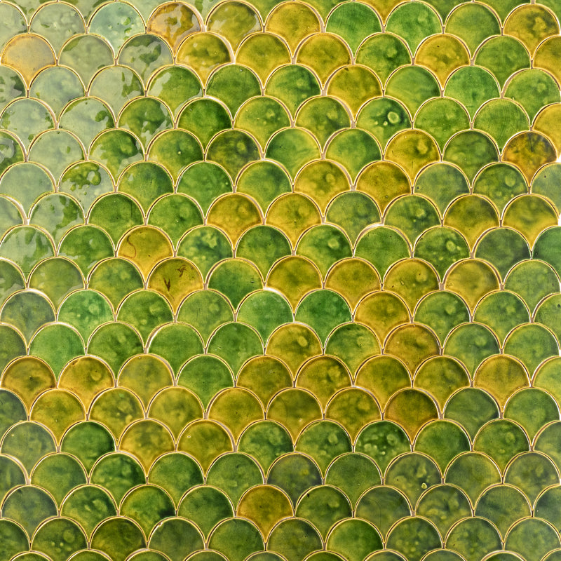 Hand-Pressed Leaf-Shaped Green Tiles J29TJM