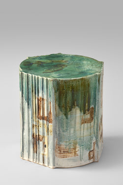 Aqua & Brown Hand-Painted Ceramic Side Table - JADMGC