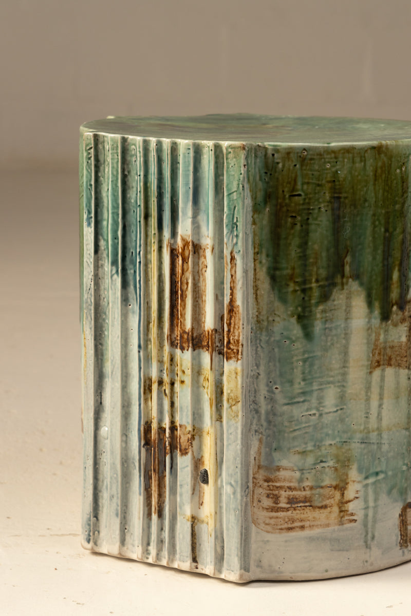 Aqua & Brown Hand-Painted Ceramic Side Table - JADMGC