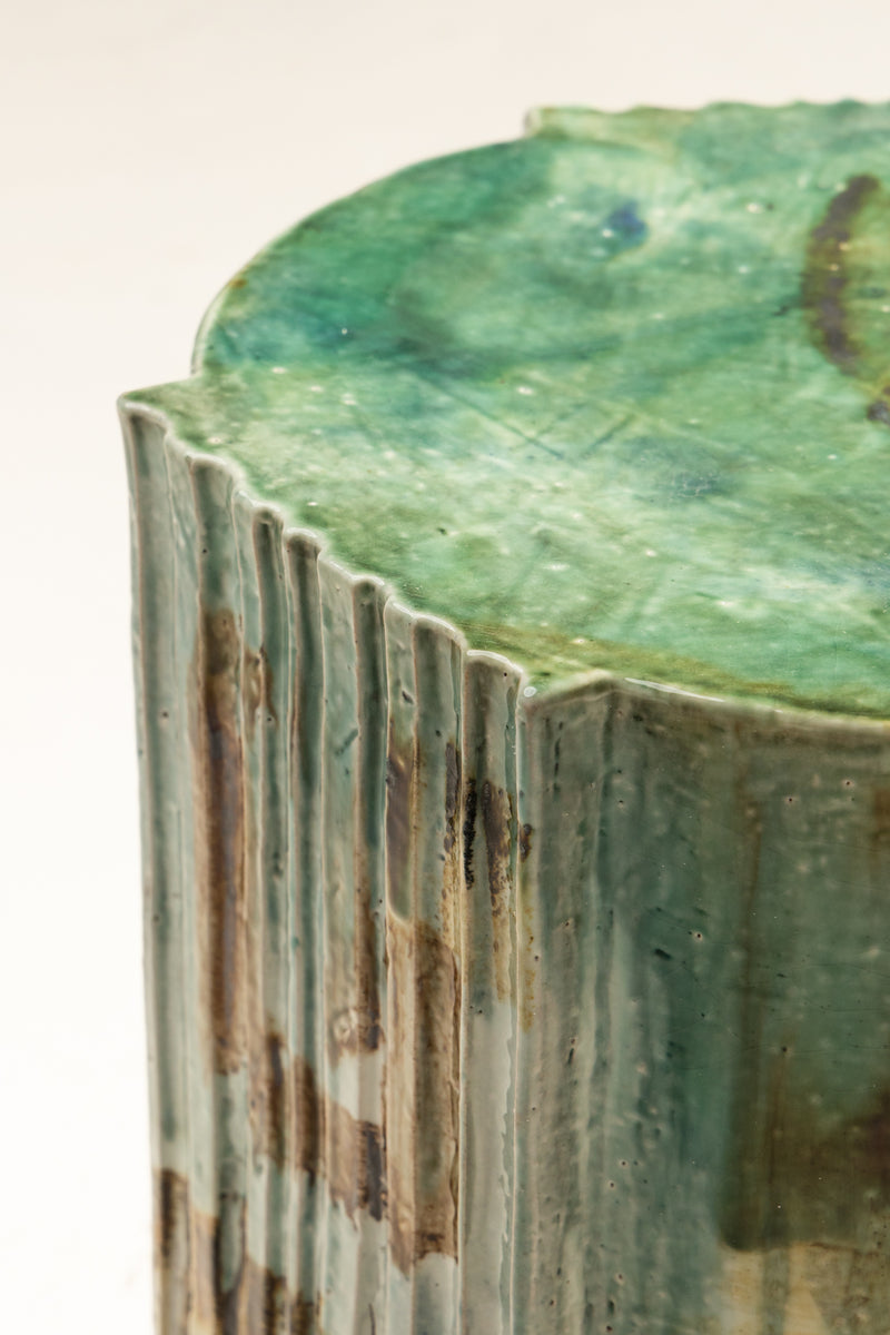 Aqua & Brown Hand-Painted Ceramic Side Table - JADMGC