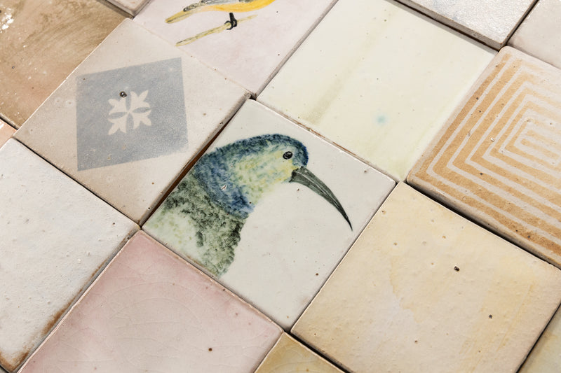 Blend of Hand-Painted Birds on Square Tiles - JAKJAK_EX_18B