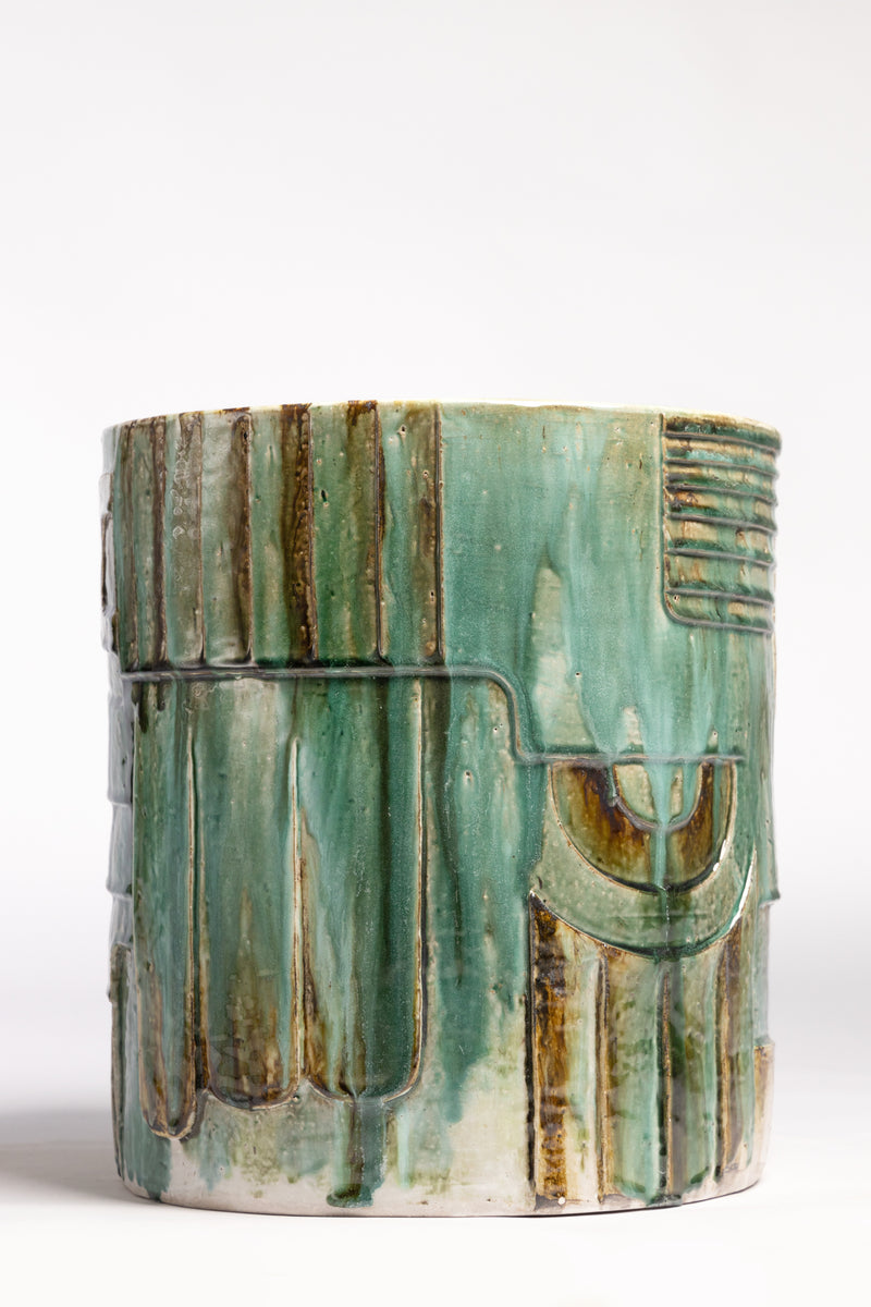 Green Hand-Sculpted Ceramic Side Table 370mm - JBBGKJ