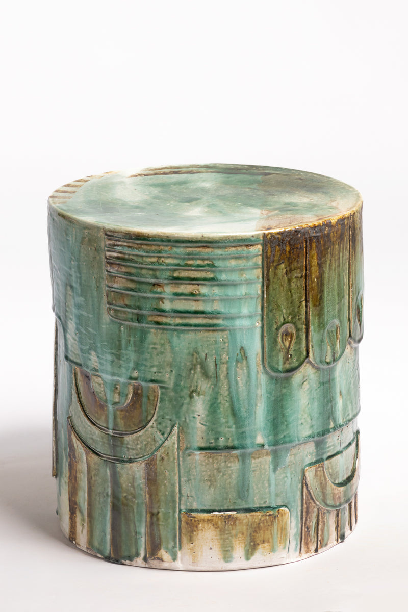 Green Hand-Sculpted Ceramic Side Table 370mm - JBBGKJ