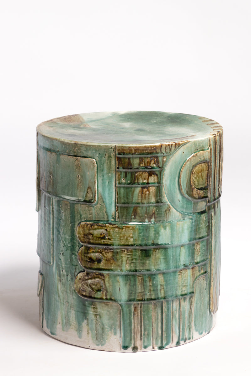 Green Hand-Sculpted Ceramic Side Table 370mm - JBBGKJ