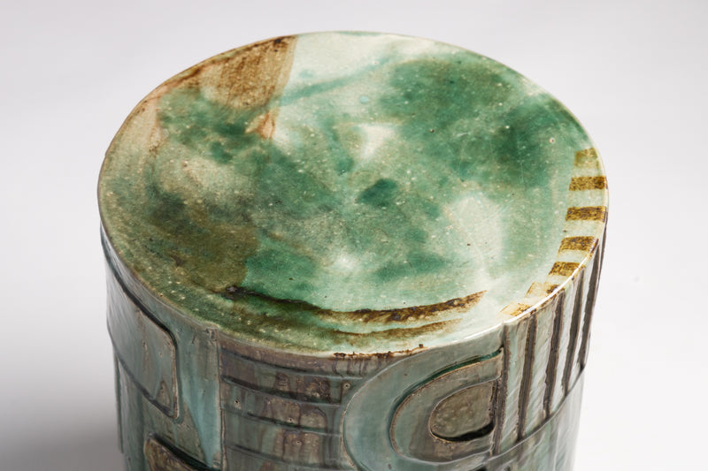 Green Hand-Sculpted Ceramic Side Table 370mm - JBBGKJ