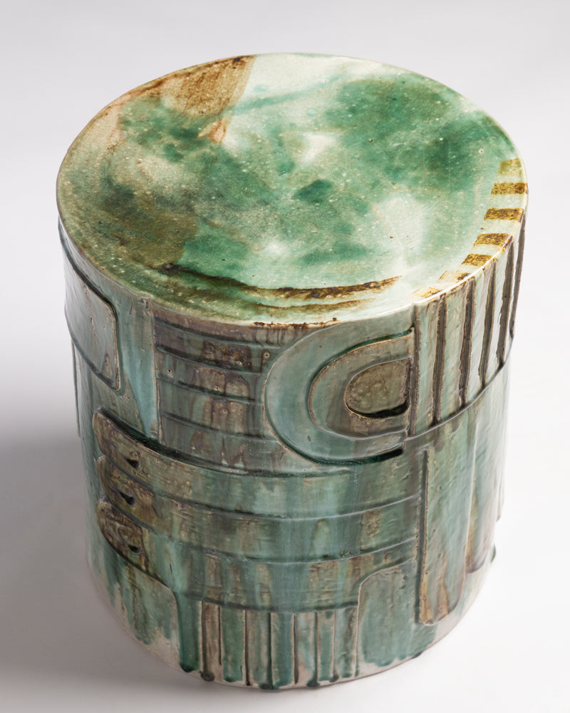 Green Hand-Sculpted Ceramic Side Table 370mm - JBBGKJ