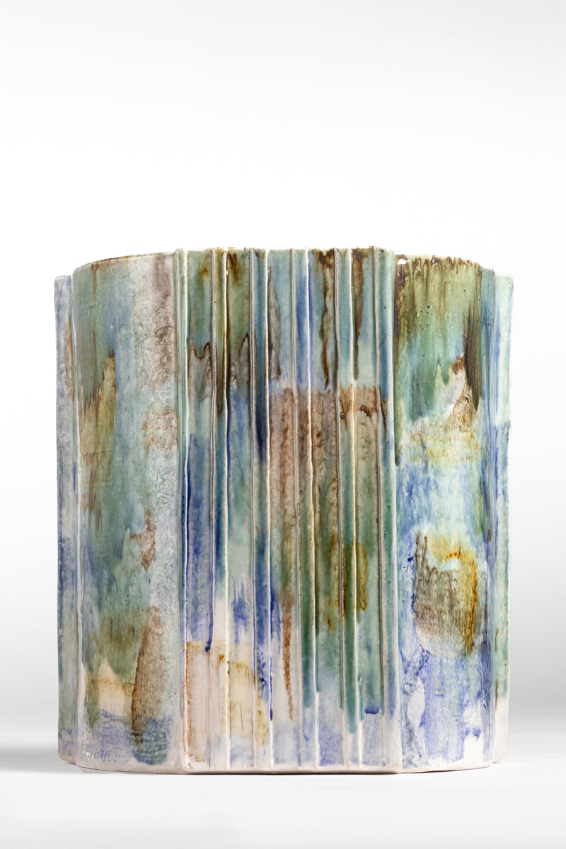 Flowing Green & Aqua Handcrafted Ceramic Side Table 363 mm - JBHAHH