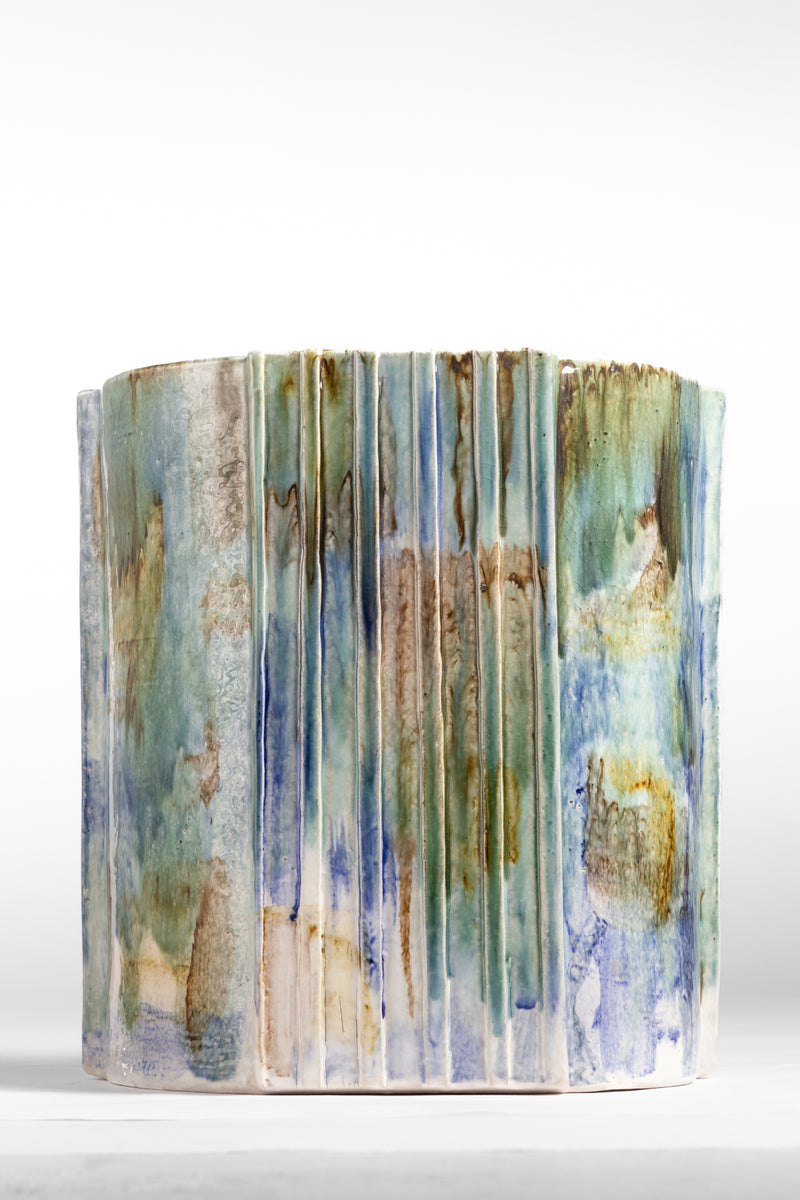 Flowing Green & Aqua Handcrafted Ceramic Side Table 363 mm - JBHAHH