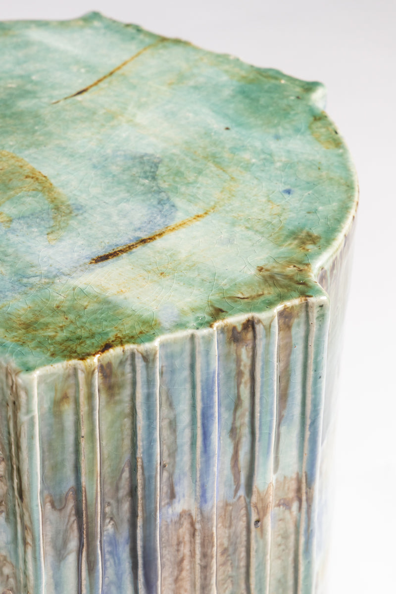 Flowing Green & Aqua Handcrafted Ceramic Side Table 363 mm - JBHAHH