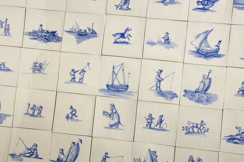 Maritime Delft Blue & White Hand-Painted Square Tiles - JDEDHB-EX