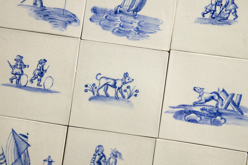 Maritime Delft Blue & White Hand-Painted Square Tiles - JDEDHB-EX