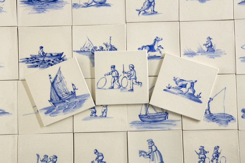 Maritime Delft Blue & White Hand-Painted Square Tiles - JDEDHB-EX