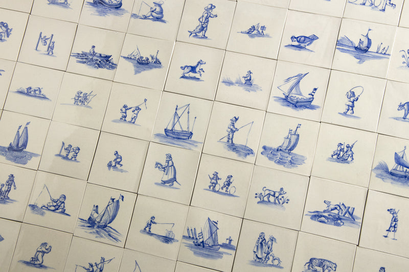 Maritime Delft Blue & White Hand-Painted Square Tiles - JDEDHB-EX