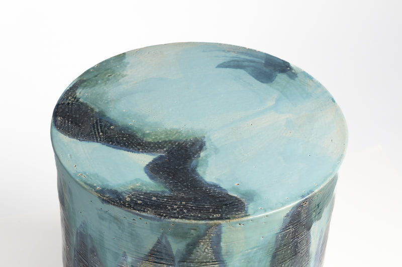 Blue & Aqua Hand-Made Ceramic Side Table 370mm - JFDJGL