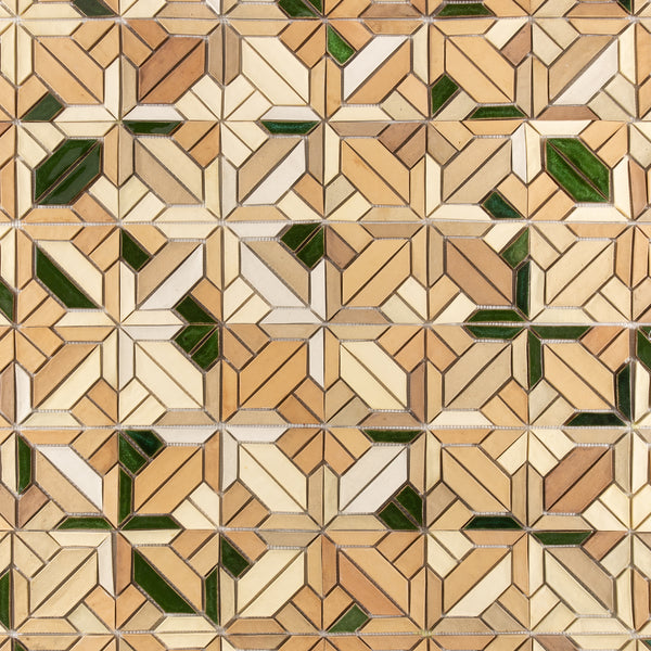 Hand-Made Terra Cotta & Green Mosaic Pattern Tiles JFLPEU