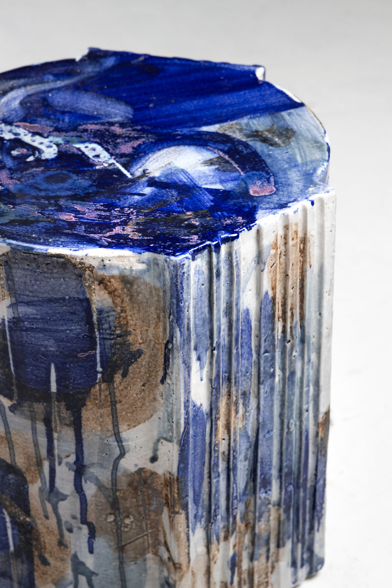 Cobalt Blue Ceramic Side Table - JJACGF