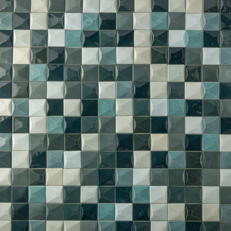 Blend of Aqua & Green 3D Pyramid Square - JKBEFA-EX-SC