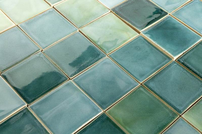 Aqua & Green Hand-Made Blend Square Tiles - JMHHAL-WS