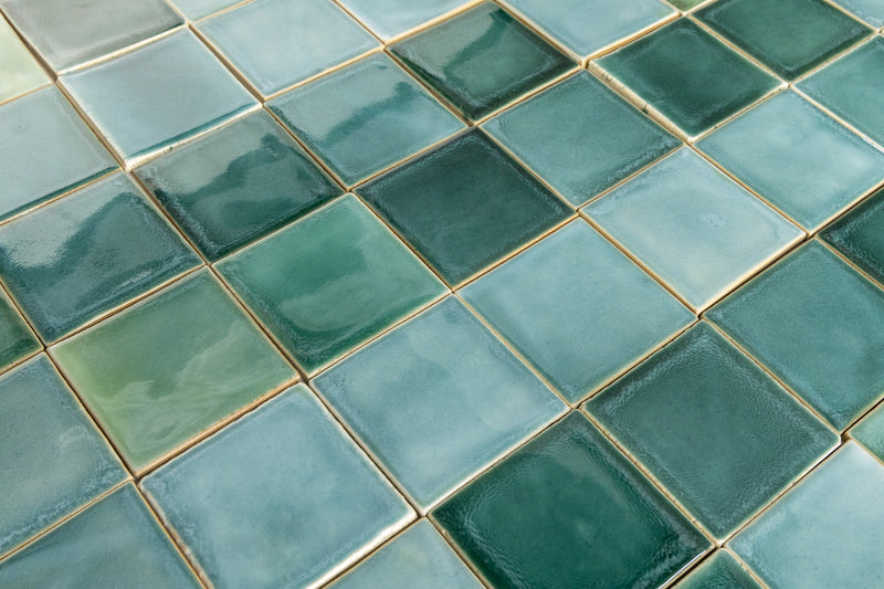 Aqua & Green Hand-Made Blend Square Tiles - JMHHAL-WS