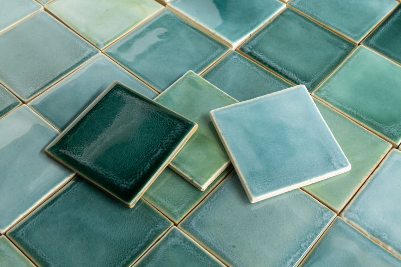 Aqua & Green Hand-Made Blend Square Tiles - JMHHAL-WS