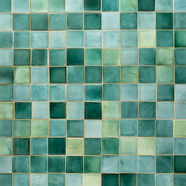 Aqua & Green Hand-Made Blend Square Tiles - JMHHAL-WS