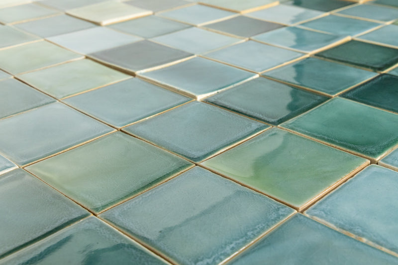 Aqua & Green Hand-Made Blend Square Tiles - JMHHAL-WS