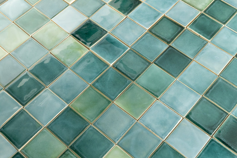 Aqua & Green Hand-Made Blend Square Tiles - JMHHAL-WS