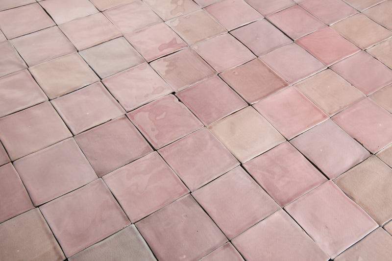 Designer Pink Handmade Square Tiles JNEQUU