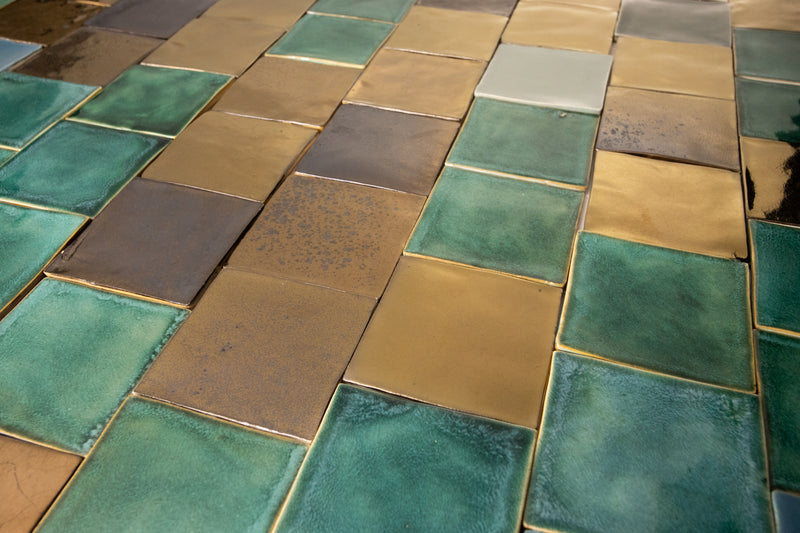 Golden bronze and Green Blend Square Tiles - JUTGTV_13C