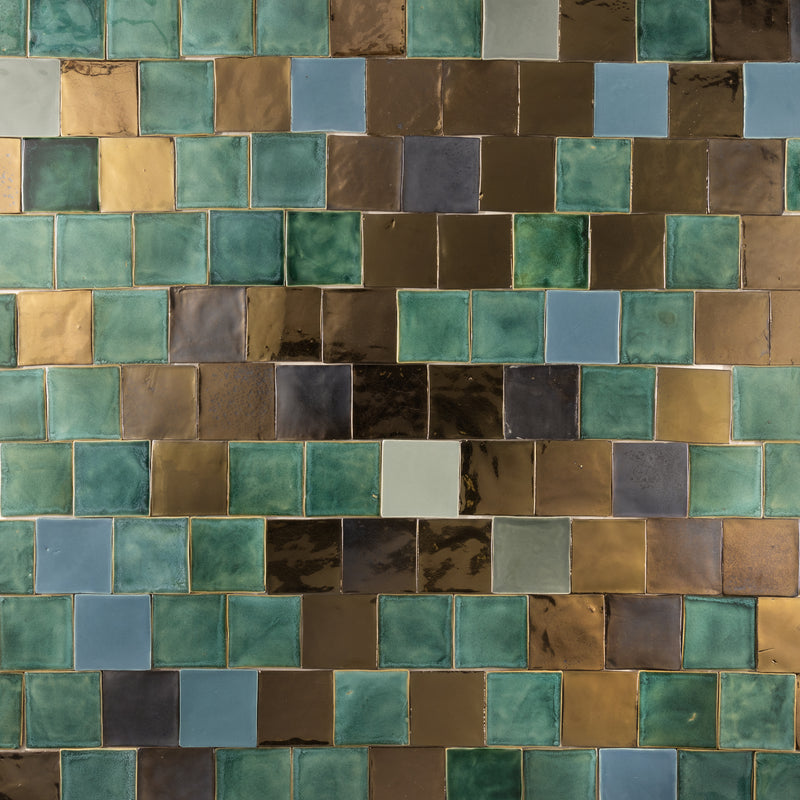 Golden bronze and Green Blend Square Tiles - JUTGTV_13C