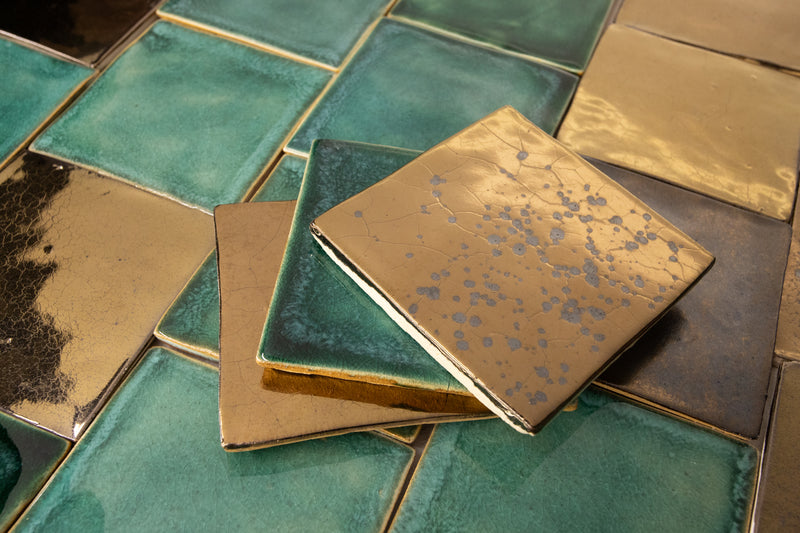 Golden bronze and Green Blend Square Tiles - JUTGTV_13C