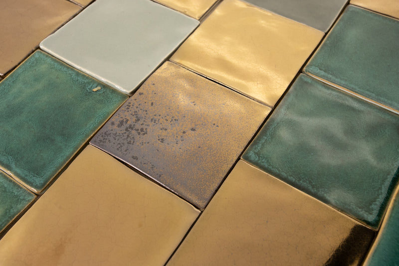 Golden bronze and Green Blend Square Tiles - JUTGTV_13C