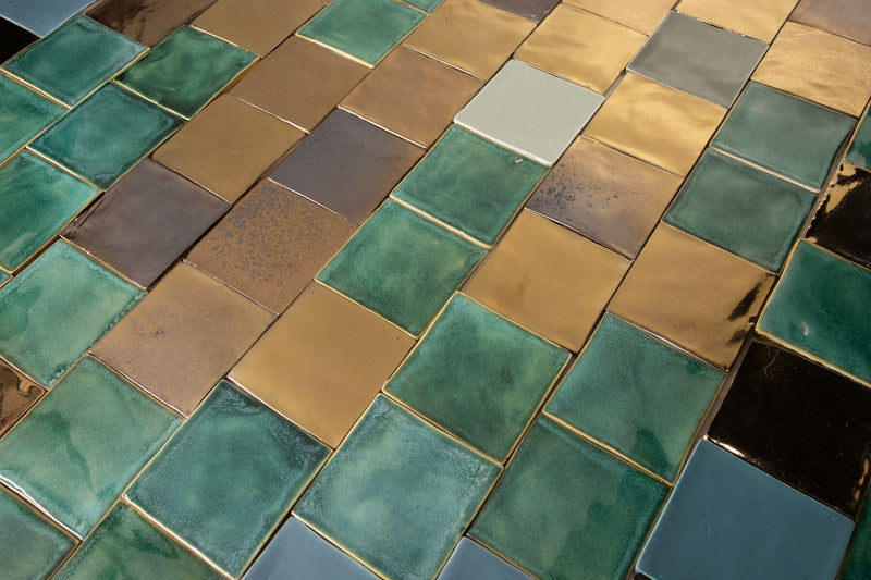 Golden bronze and Green Blend Square Tiles - JUTGTV_13C