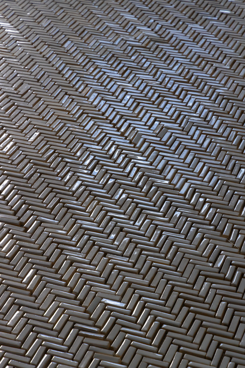 Off-White Herringbone Mosaic Tiles on Mesh CHEBEK-EX