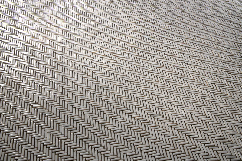 Off-White Herringbone Mosaic Tiles on Mesh CHEBEK-EX