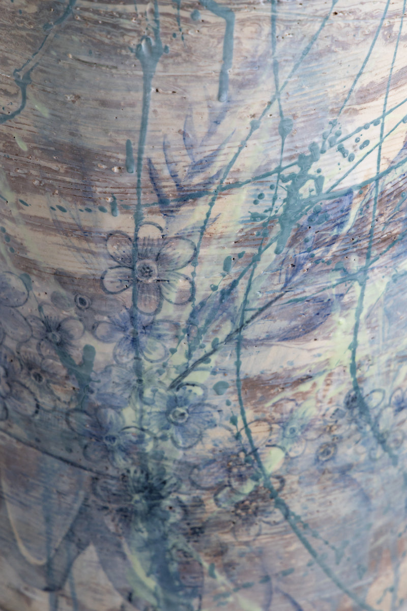 Custom Hand-Painted Botanical Art Ceramic Side Table - KBEKMJ