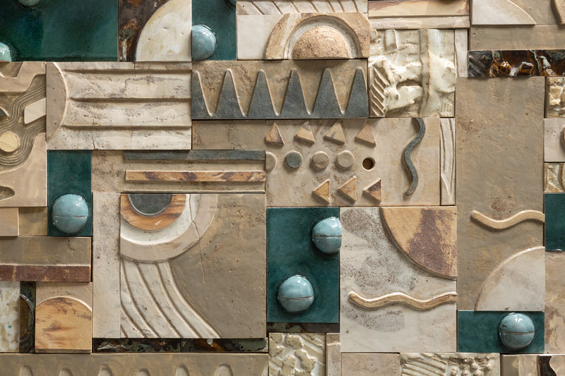 Sculpted Mural Aqua, Terracotta & Tan - NLGG56