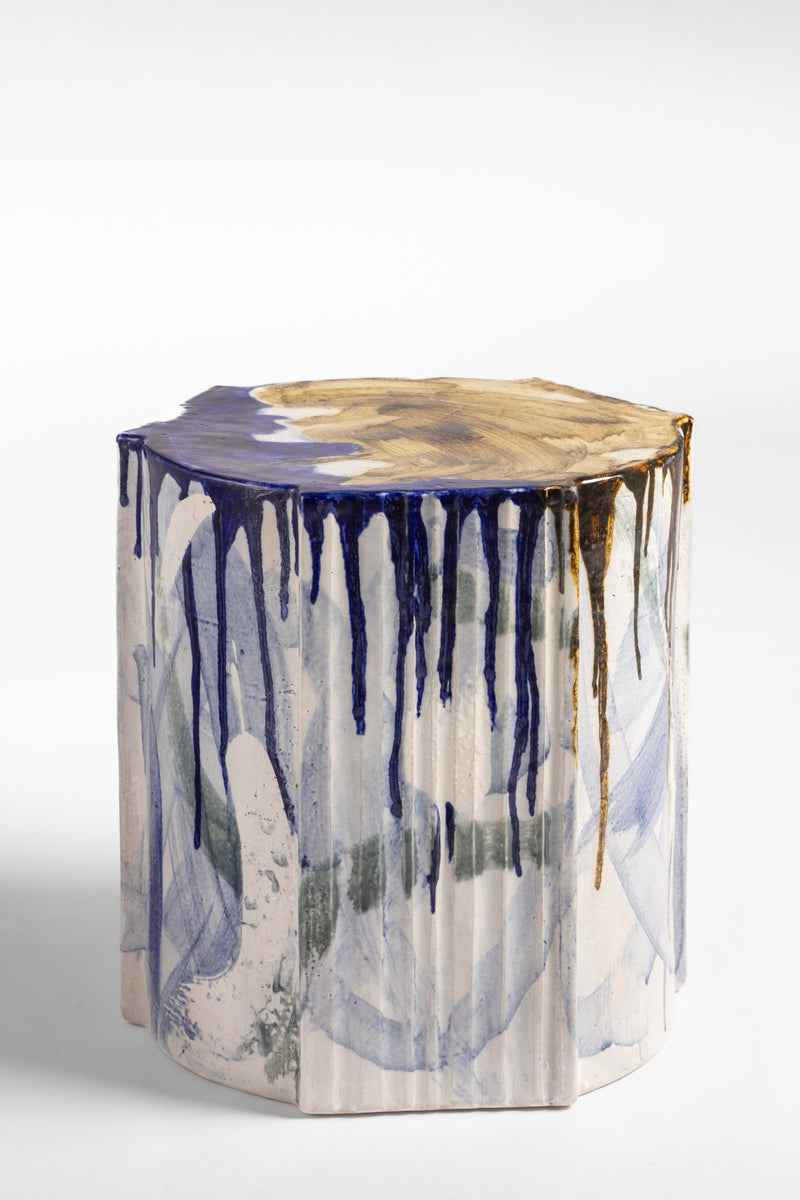 Blue & Sepia Handcrafted Ceramic Side Table 362mm - KGMMHJ