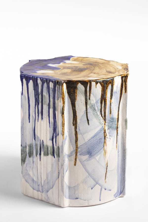 Blue & Sepia Handcrafted Ceramic Side Table 362mm - KGMMHJ